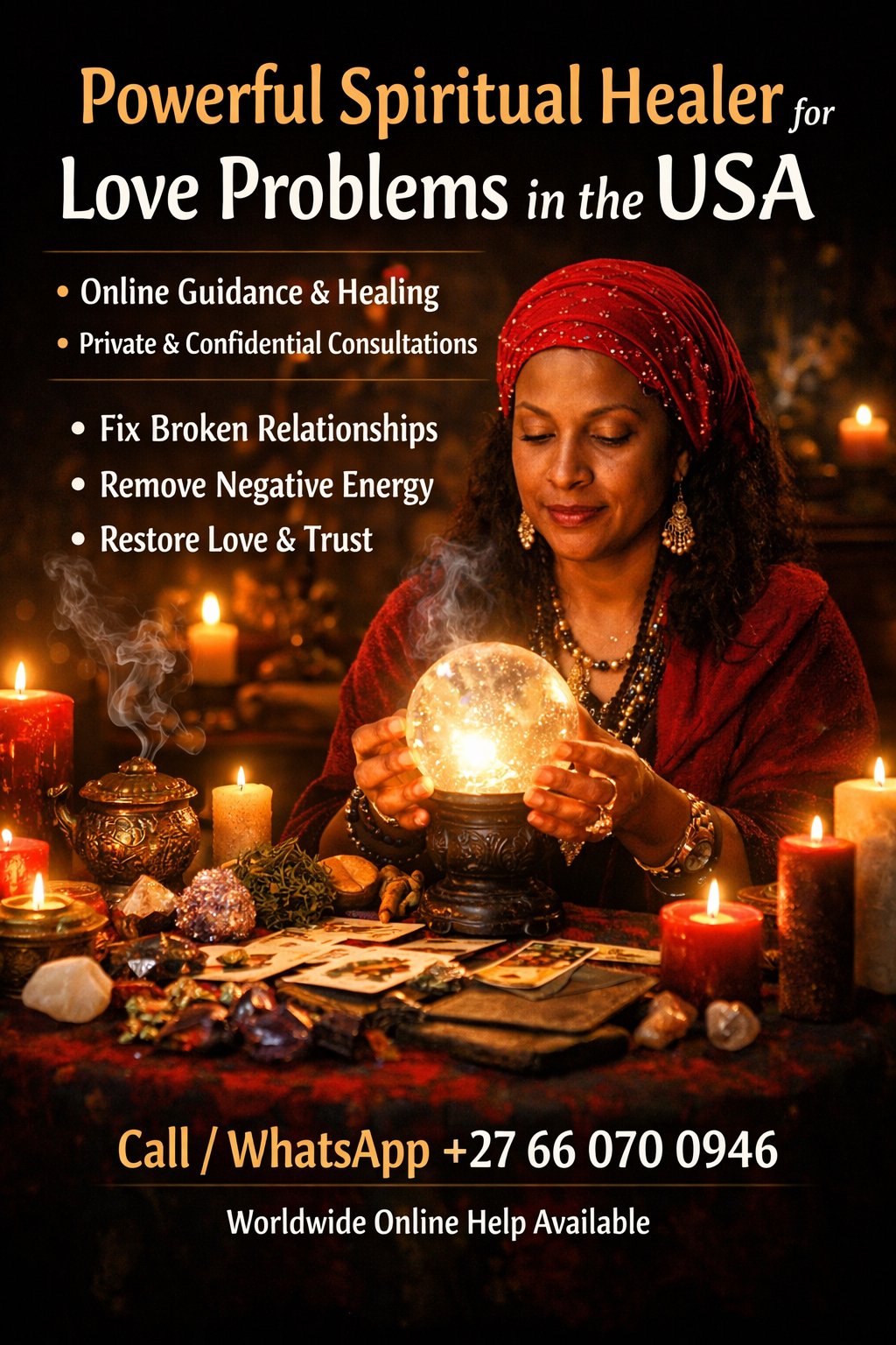 Looking for a spiritual healer for love problems in the USA? Get private online spiritual guidance, relationship healing & protection. Call/WhatsApp +27 66 070 0946